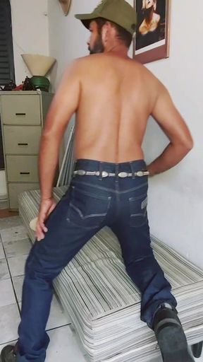 Redneck Smoking Wearing tight jeans, smoking, foot fetish,