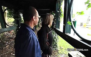 Flashing shemale fucked hard