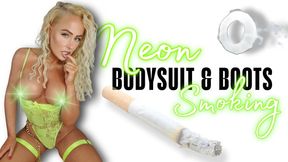 Smoking in Neon and PVC Boots