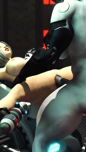 Mad Lab 2075. Sex Android Futa Fucks Hard a Horny Woman in Cuffs