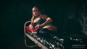 Smoking in black lingerie