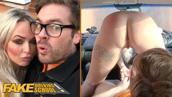 Busty tattooed blonde gets fucked hard before her driving test