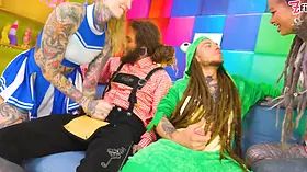 Wild tattooed females double anal – 2 schlongs vs 2 fuck-holes facial cumshot complete