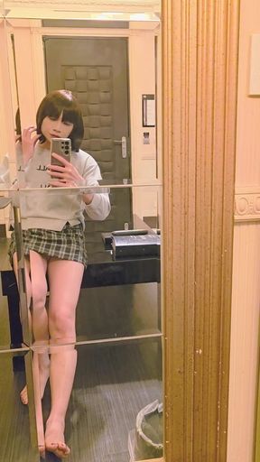 Shemale Ting Xuan Masturbates in Front of a Full-length Mirror