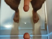 muscle men with big dick drops a lot of cum in the mirror