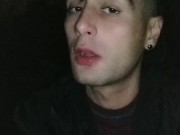 Swallowing anonymous cum after sucking cock in totally dark outside