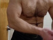 Business casual MUSCLE BEAR FLEXING IN public br