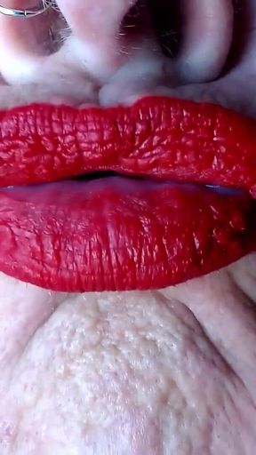 Red Lipstick Application Duck Lips Hot Smoking MILF