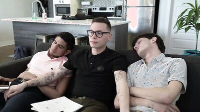 Studying session with cute twinks turns into a gay threesome