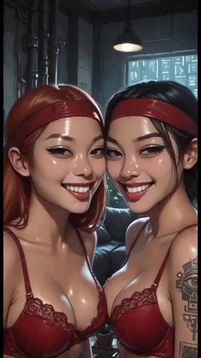 Cute Lesbians Tongue and Kiss Fetish, Ai Animation