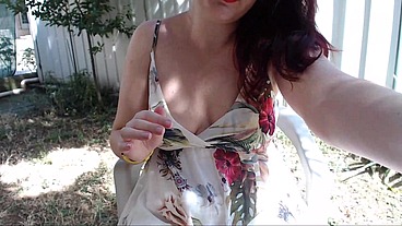 Your futanari girlfriend shows you her big cock in a public garden