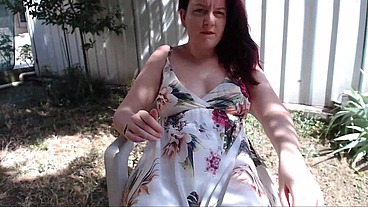 Your futanari girlfriend shows you her big cock in a public garden