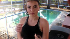 teen handjob on black cock by the pool with 18yo aries ackerman