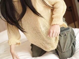 Oriental woman is shy in advance of having sex after school.