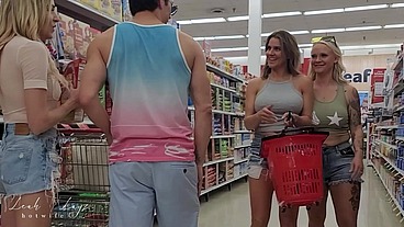 One lucky guy meets 3 hotwives at the grocery store