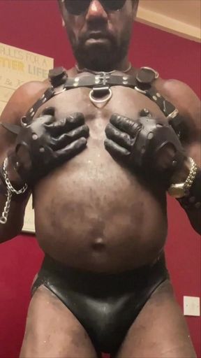 Black Muscle Solo Leather Rubber Kink Wank & Heavy Deload