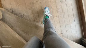 KIRA WALKING, JUMPING ON OLD WOODEN SQUEAKY STAIRS - MOV HD