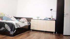 Sexy Wife Workout at Home Naked. Amateur Wife Masturbates with Her Fingers in Her Pussy