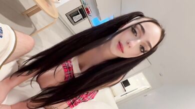 Curious stepdaughter gives her stepdad a slutty blowjob in mini skirt