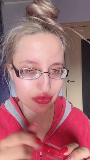 Asmr Eating Banana Pink Lipstick - Lip Fetish Food Fetish Lipstick Eyeglasses