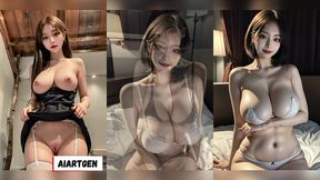 (3d animated ai-generated models) busty posing on the bed (with pussy masturbation asmr sound!)