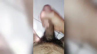 Bear strokes his rock-hard cock in solo handjob session