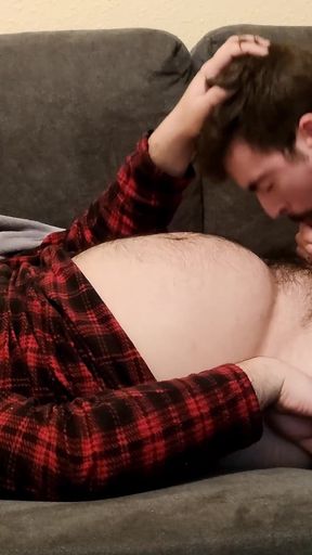 Sucking off a Hairy Bear on the Sofa