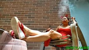 petite Asian dangling her wedged flip flops while Smoking volume 81 Non Nude ****wmv****