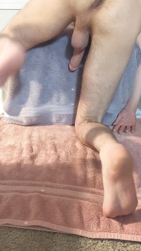 LBB - boy's long dick jerked from behind cums