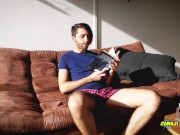 Latino with big uncut cock jerking off and moaning at sunset - Camilo Brown