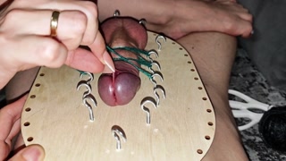The hardest dick bondage on special cock table!