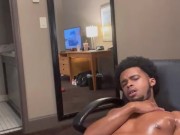 Hung black step son having an intense masturbation session while house keeping is next door 😅