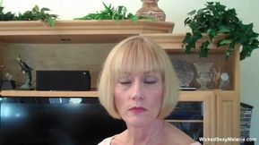 Blonde grandma is tugging and sucking cock in POV