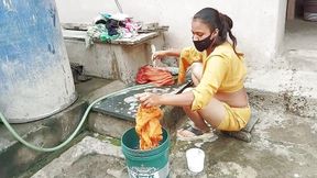 The Indian step-sister was washing clothes when she got wet pussy seeing step-brother&#039;s fat dick.