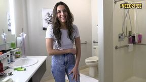 real amatuer girl pees her super tight jeans