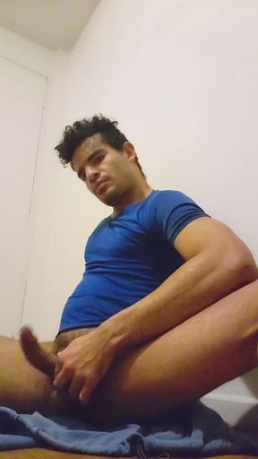 Latin horny brunette and jerk off