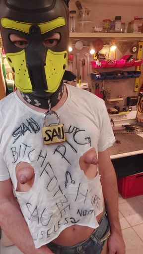 Pig Slut Whore Titten-Sau Huge Big Cock Cum shot in Workshop   Clip 1