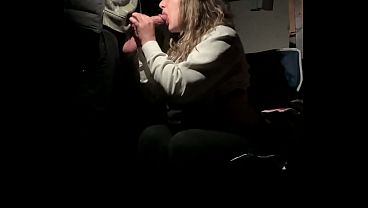 Sneaky mom gets caught sucking cock in the garage