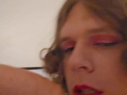 Deepthroating huge dildo