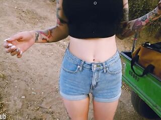 Submissive masochist Rocky Emerson bound atop a mountain and caned in the open air
