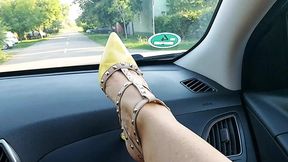Classy MATURE in short skirt and heels rubs her clit in public taxi