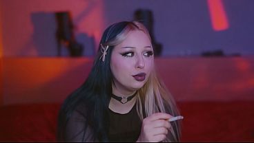 Cute Goth girl Sloppy sucking and smoking