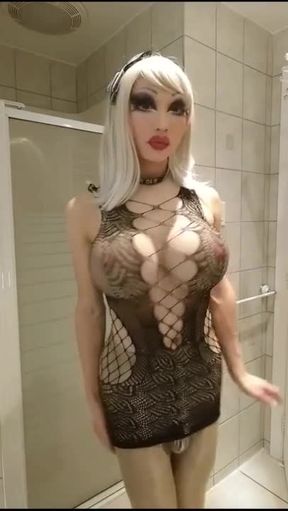 Crossdresser in Heavy Makeup Teasing and having Fun Asa