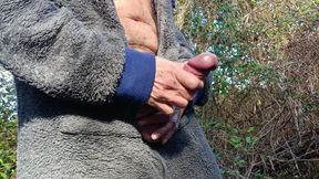 Outdoor Cruising Big Uncut Cock Woodland Onesie Wanking, Edging, Close up Moaning Creamy Cum
