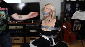 Angelica Coralvine the French maid of an eccentric rockstar gets tightly tied up and gagged as punishment for not cleaning up perfectly