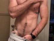 Tatted jock gets off on his own sweaty pits after the gym