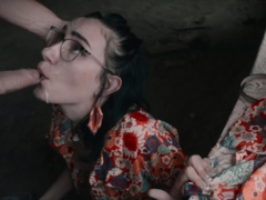 Brunette from village blowjob outdoors