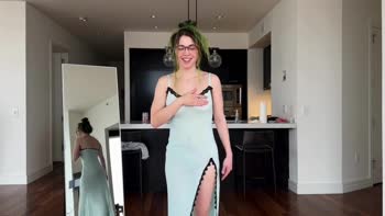 Big-Titted Lingerie Try-On in Public: Skinny Girl's Playtime Cosplay