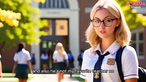Seductive anime teacher blows 3D huge cock, fills college-aged blonde with juice