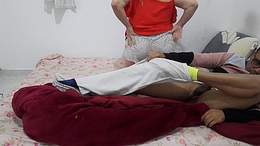 As soon as the guy arrived, there was no small talk, as he immediately pulled out his cock and fed it to her mouth for her to suck. After that, he didn't even eat her smooth pussy first.